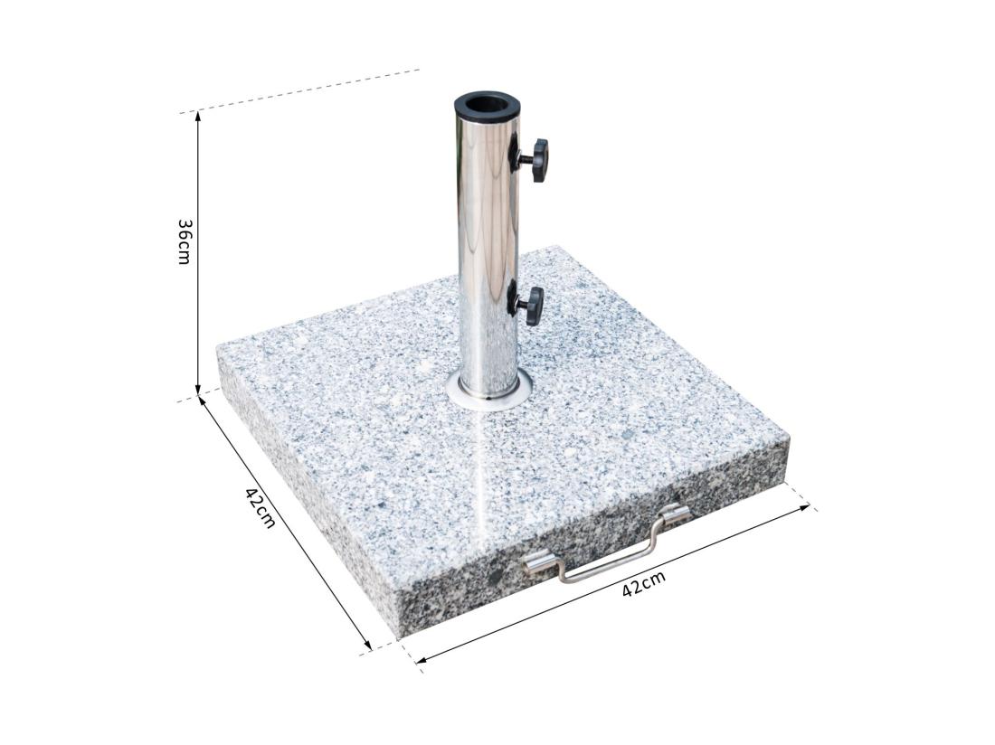 vente unique Pied/base de parasol granite gris poignée et roulettes compatible pied parasol Ø 35/38/48 mm