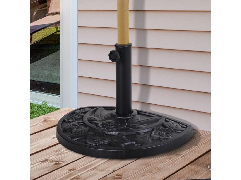 Vente Unique Pied De Parasol Base De Lestage Parasol Demi-cercle Résine Imitation Fonte Motif Fleur 50L X 31l X 32H Cm Noir