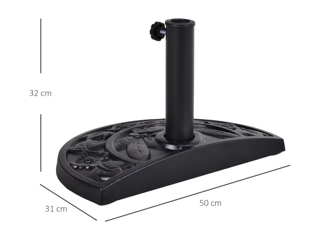 vente unique Pied de parasol base de lestage parasol demi-cercle résine imitation fonte motif fleur 50L x 31l x 32H cm noir