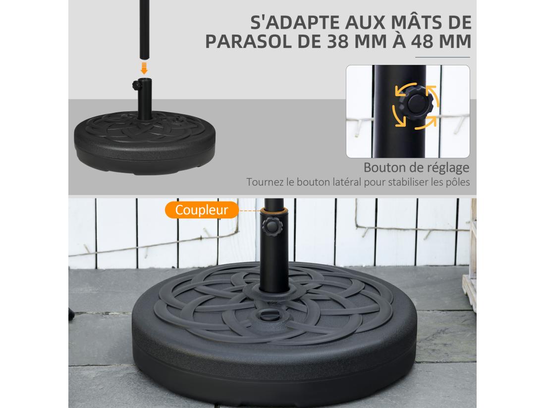 Vente Unique Pied De Parasol Base De Lestage Parasol Rond Ø 56 X 30 5H Cm à Lester Métal PE Noir
