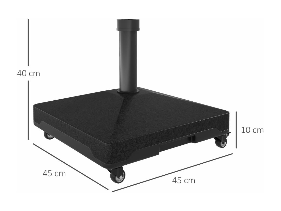 Vente Unique Pied De Parasol Carré Avec 4 Roulettes Et Poignée HDPE Noir