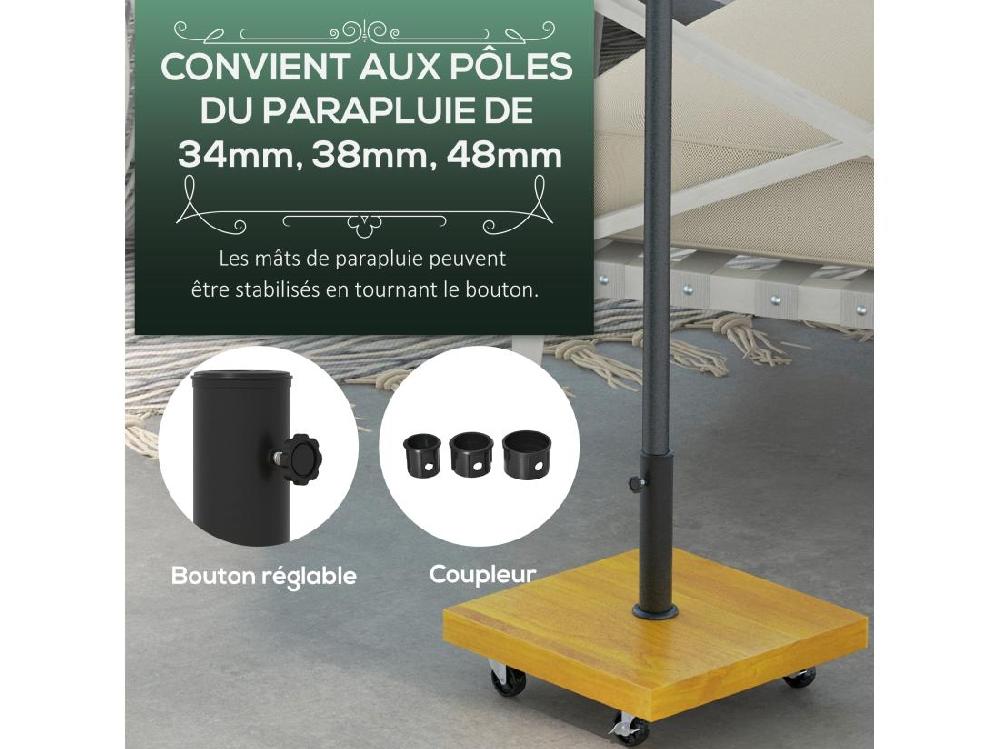 Vente Unique Pied De Parasol Carré - Base De Lestage Poids Net 25 Kg Métal 4 Roulettes