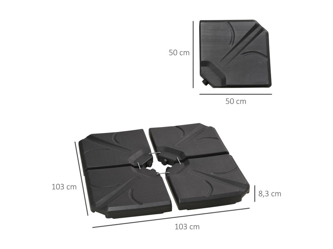 Vente Unique Pied De Parasol Lot De 4 Dalles De Lestage Pour Parasol Déporté Dim. Tot. 103L X 103l X 8H Cm HDPE Texturé Noir