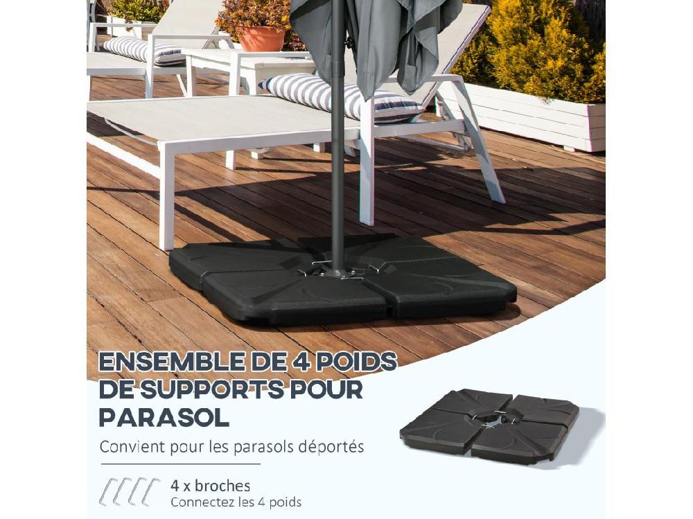 Vente Unique Pied De Parasol Lot De 4 Dalles De Lestage Pour Parasol Déporté Dim. Tot. 103L X 103l X 8H Cm HDPE Texturé Noir