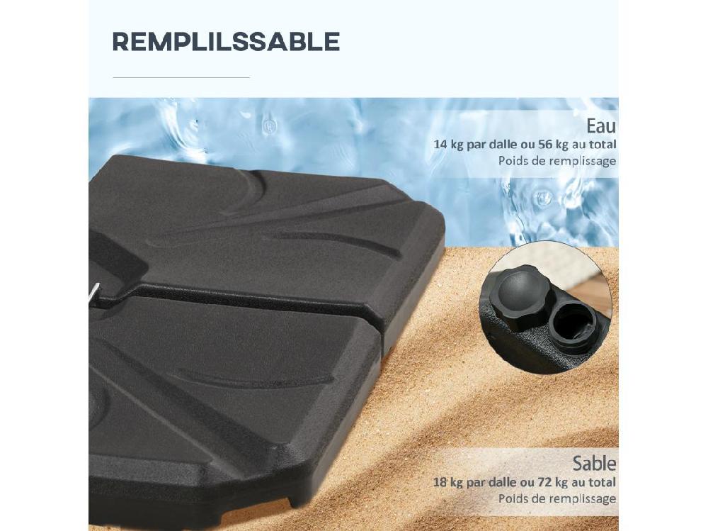 vente unique Pied de parasol lot de 4 dalles de lestage pour parasol déporté dim. tot. 103L x 103l x 8H cm HDPE texturé noir