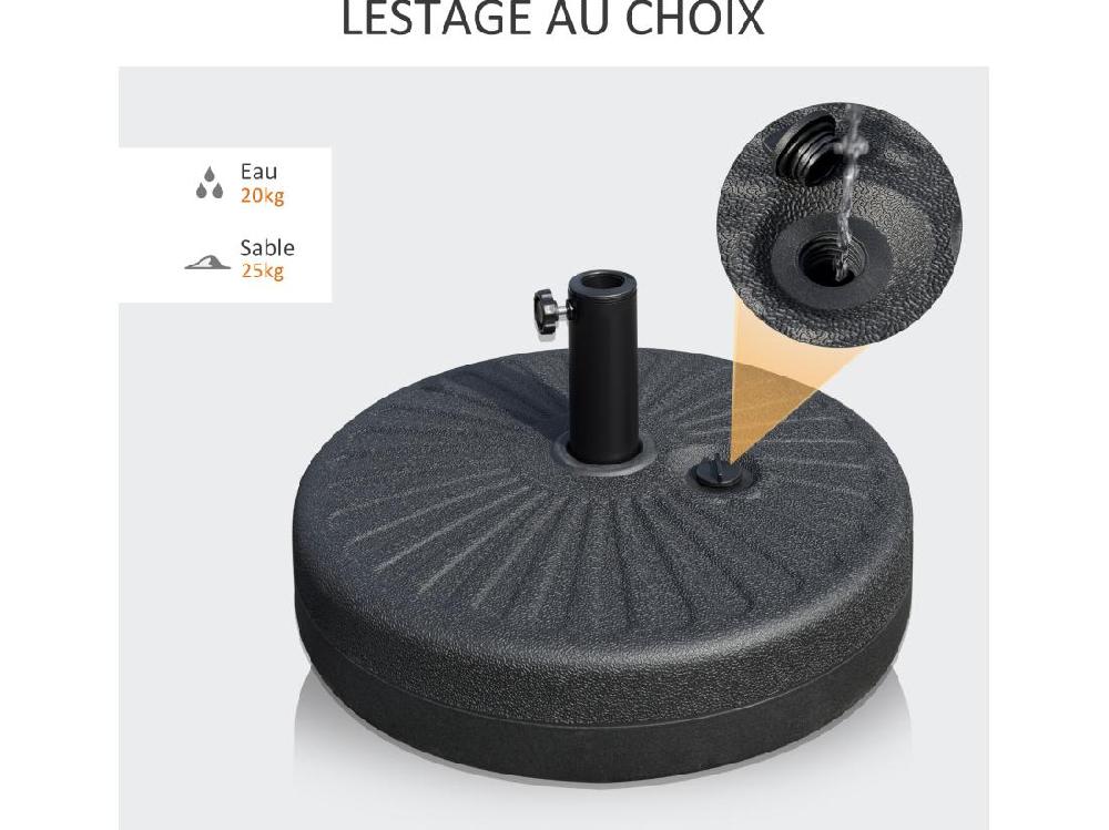 Vente Unique Pied De Parasol Rond Base De Lestage Parasol Ø 51 X 30H Cm HDPE Motif Rosace Surface Texturée Noir