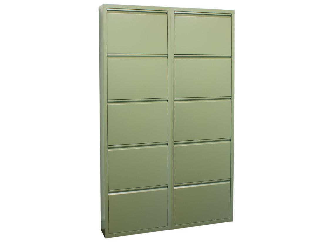 vente unique Pisa Armoire à chaussures à 10 rabats/portes en métal vert. Livré entièrement monté