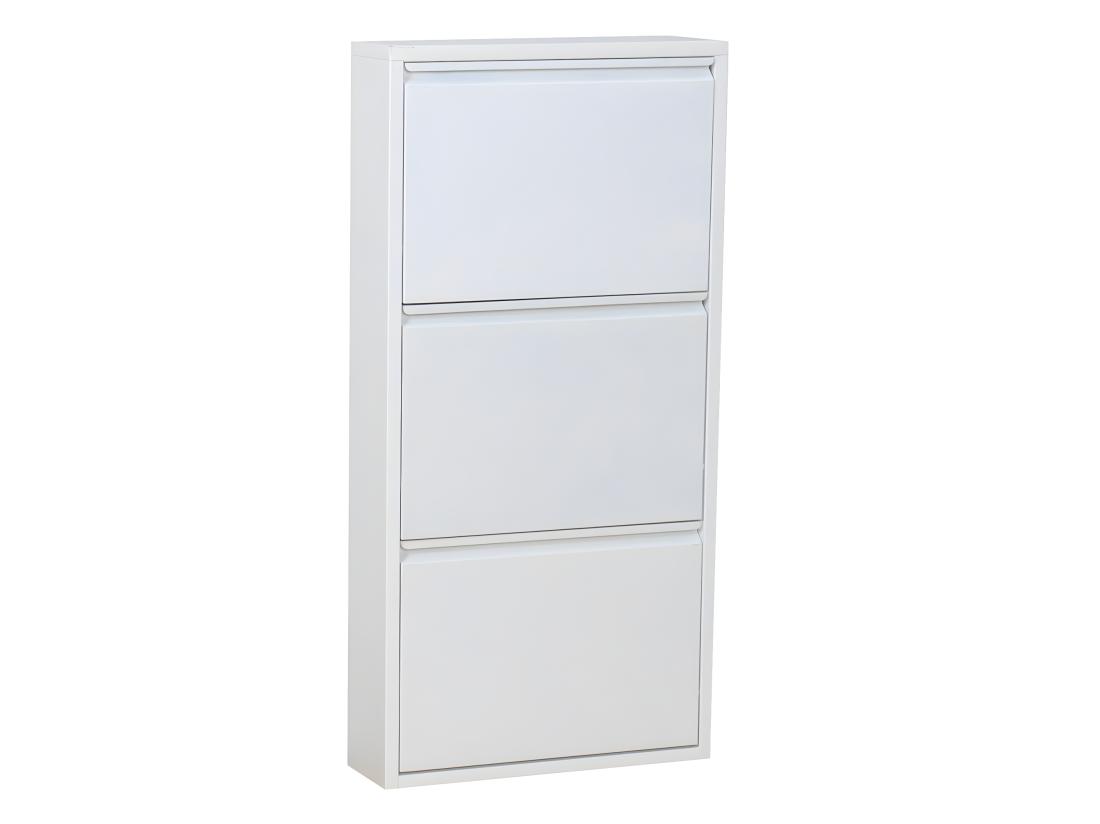 vente unique Pisa Armoire à chaussures à 3 rabats/portes en métal blanc. Livré entièrement monté