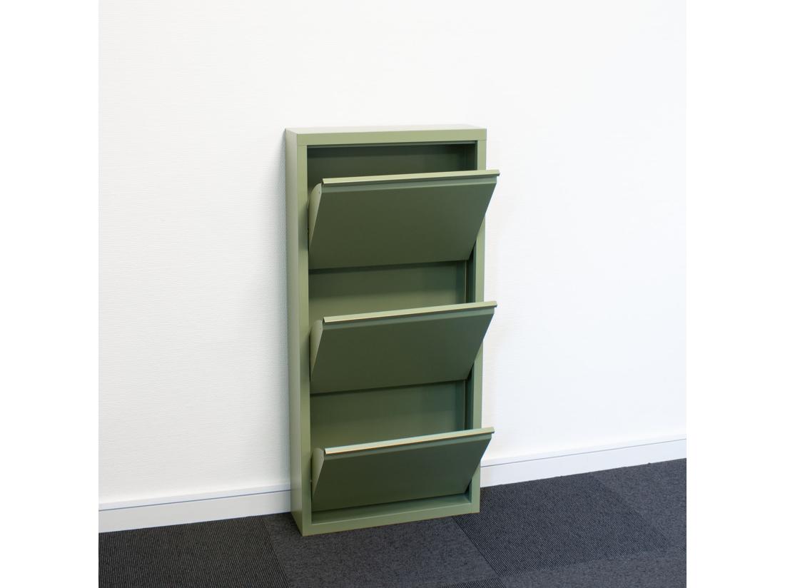 Vente Unique Pisa Armoire à Chaussures à 3 Rabats/portes En Métal Vert. Livré Entièrement Monté
