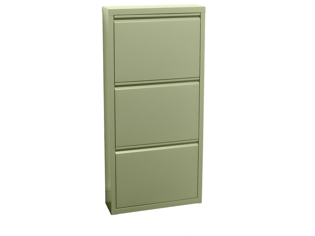 vente unique Pisa Armoire à chaussures à 3 rabats/portes en métal vert. Livré entièrement monté