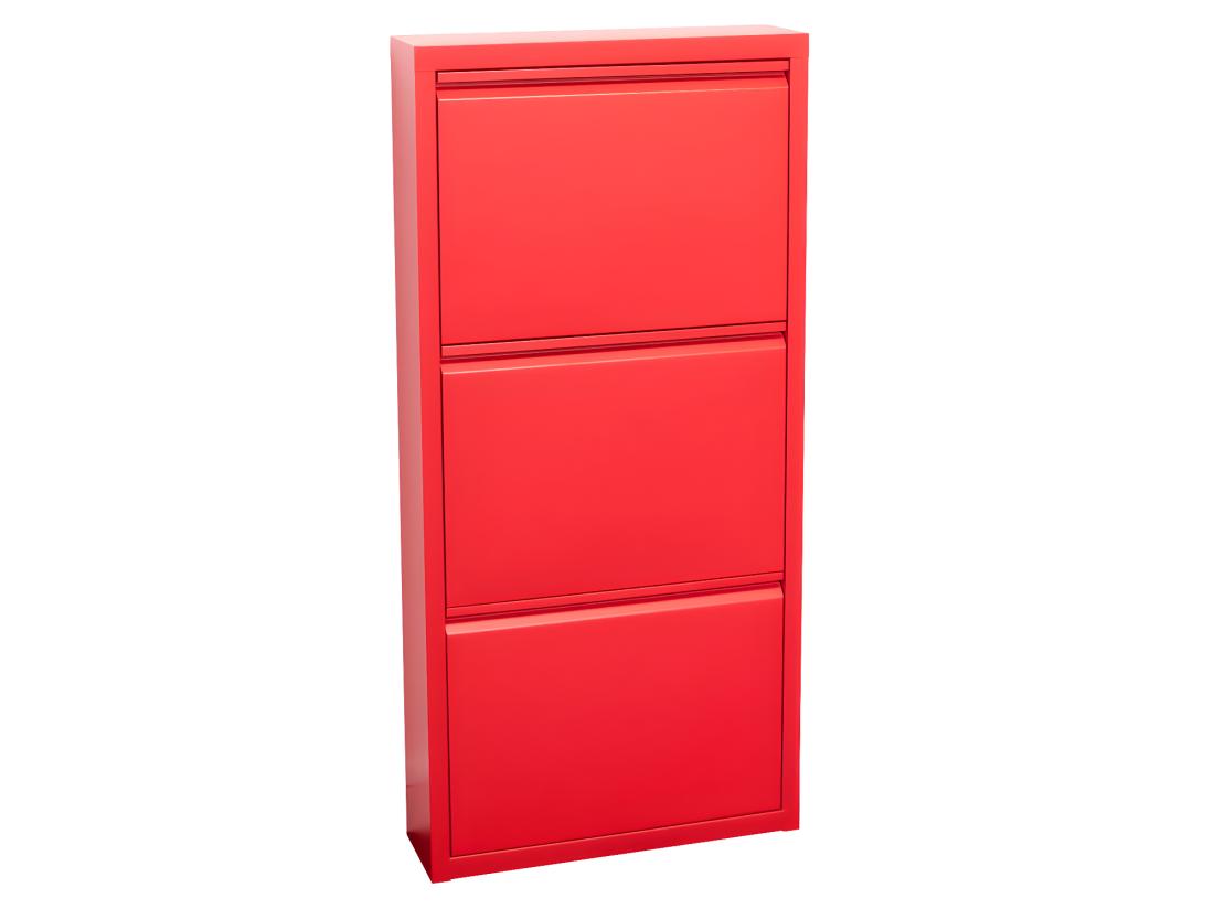 Vente Unique Pisa Armoire à Chaussures à 3 Rabats/portes En Métal Rouge. Livré Entièrement Monté