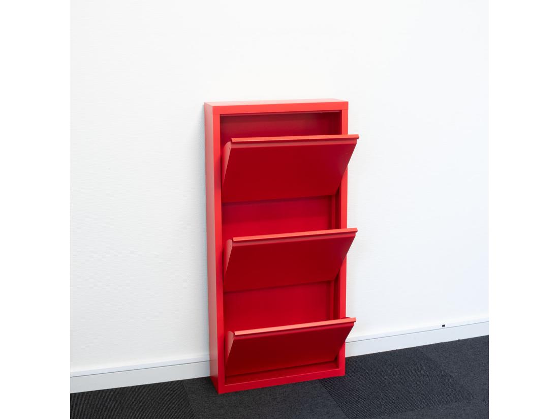 Vente Unique Pisa Armoire à Chaussures à 3 Rabats/portes En Métal Rouge. Livré Entièrement Monté