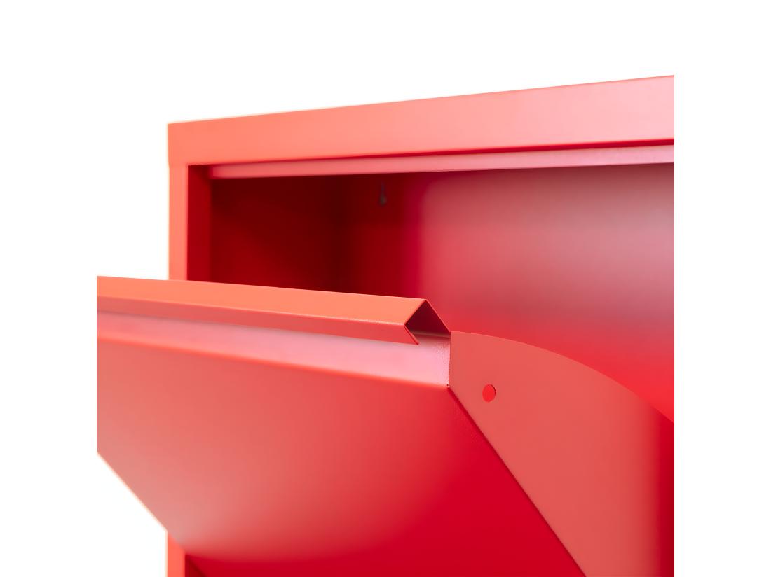 Vente Unique Pisa Armoire à Chaussures à 3 Rabats/portes En Métal Rouge. Livré Entièrement Monté