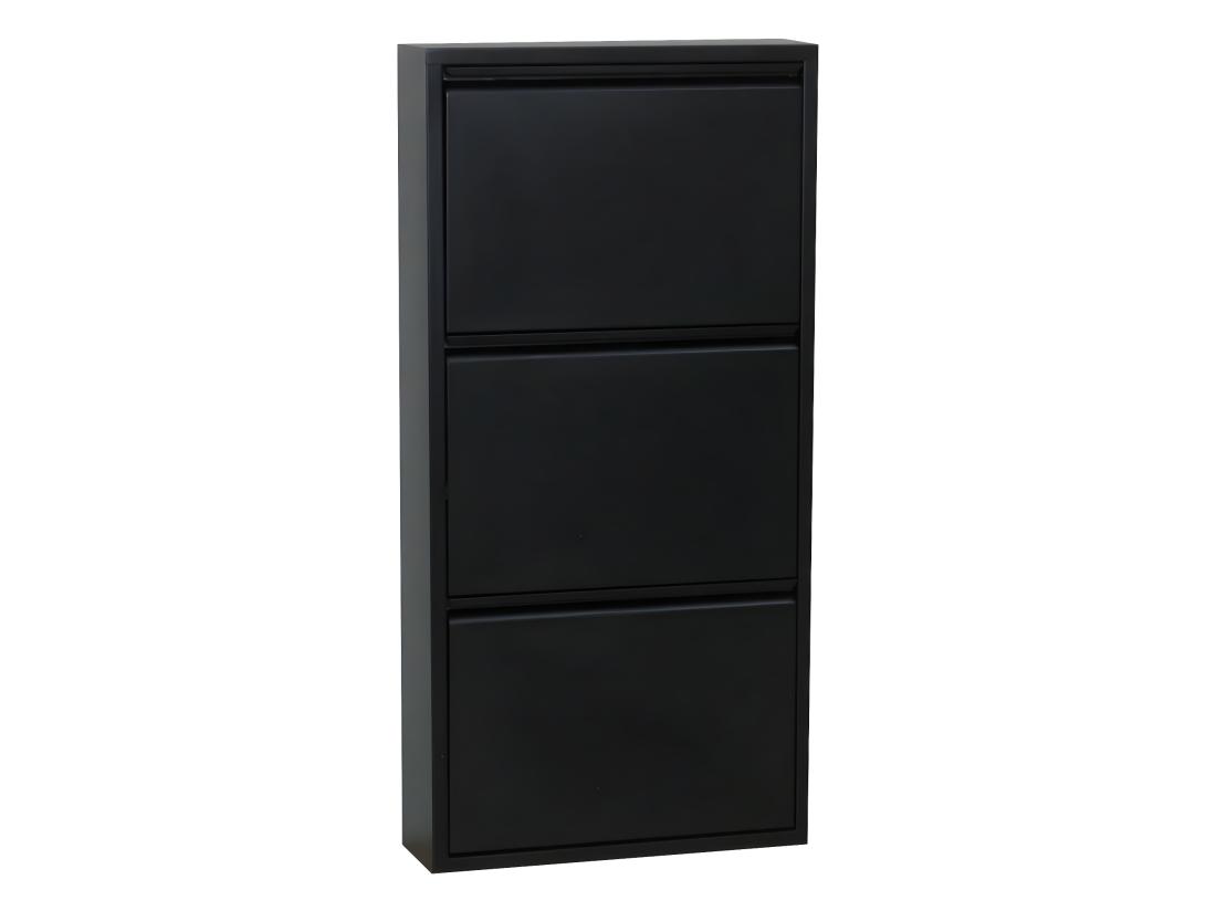 vente unique Pisa Armoire à chaussures à 3 rabats/portes en métal noir. Livré entièrement monté