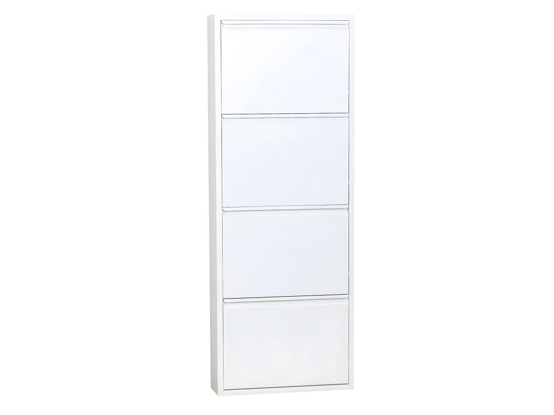 vente unique Pisa Armoire à chaussures à 4 rabats/portes métal blanc. Livré entièrement monté