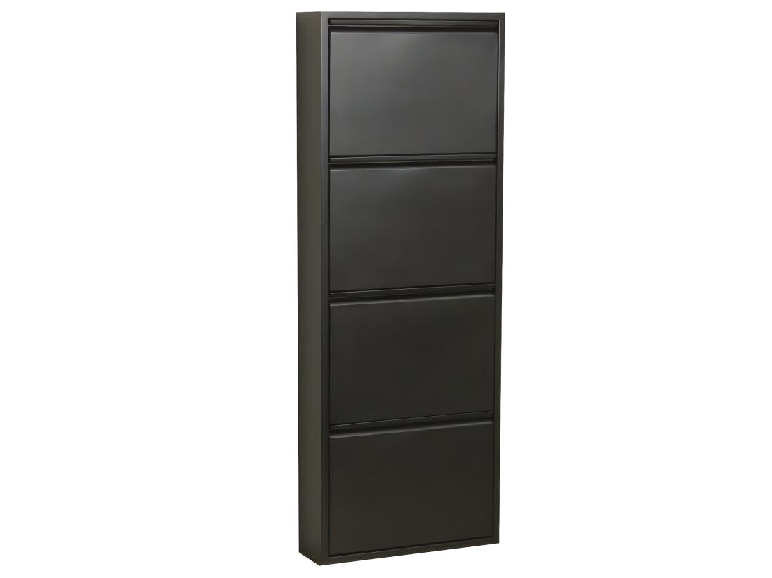 vente unique Pisa Armoire à chaussures à 4 rabats/portes métal noir vente unique Pisa Armoire à chaussures à 4 rabats/portes métal noir