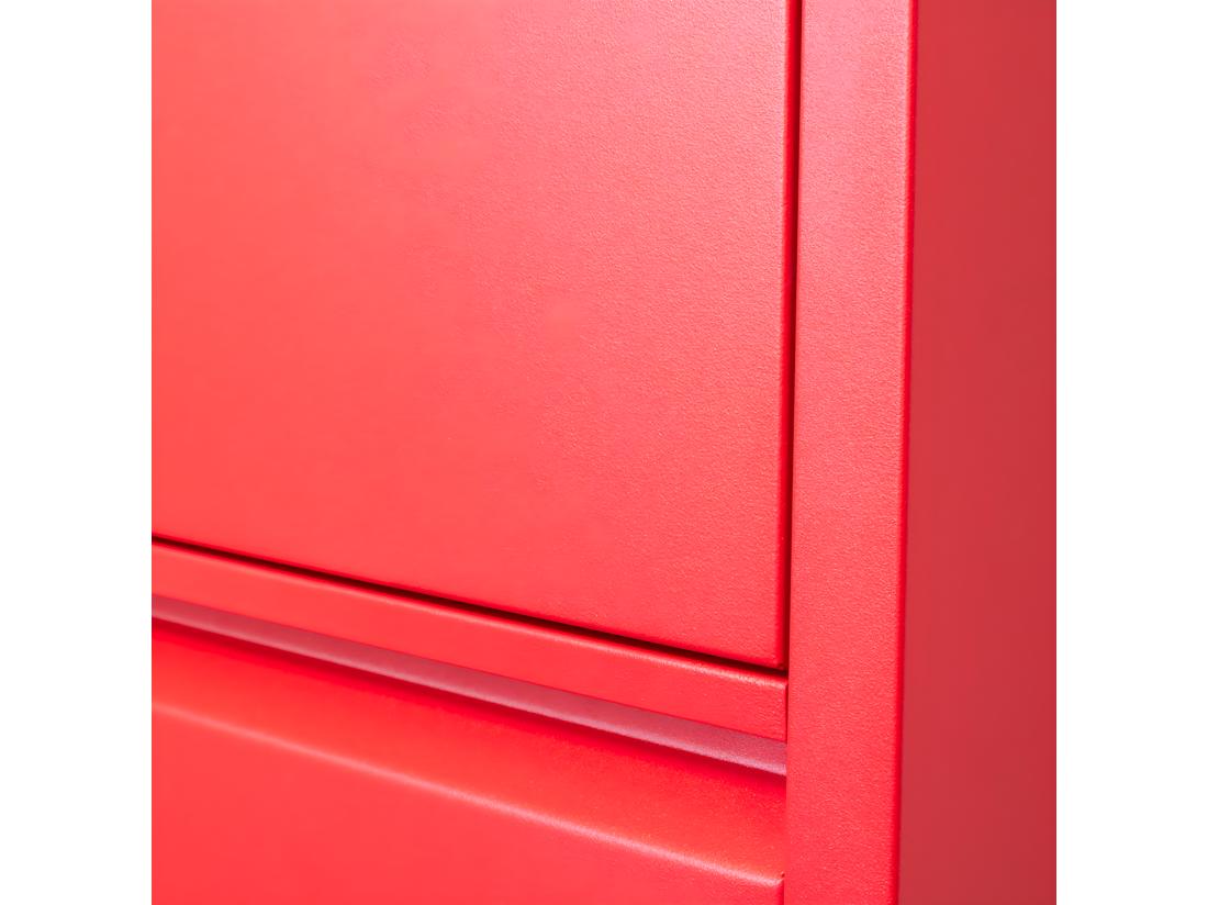 Vente Unique Pisa Armoire à Chaussures à 9 Rabats/portes En Métal Rouge. Livré Entièrement Monté