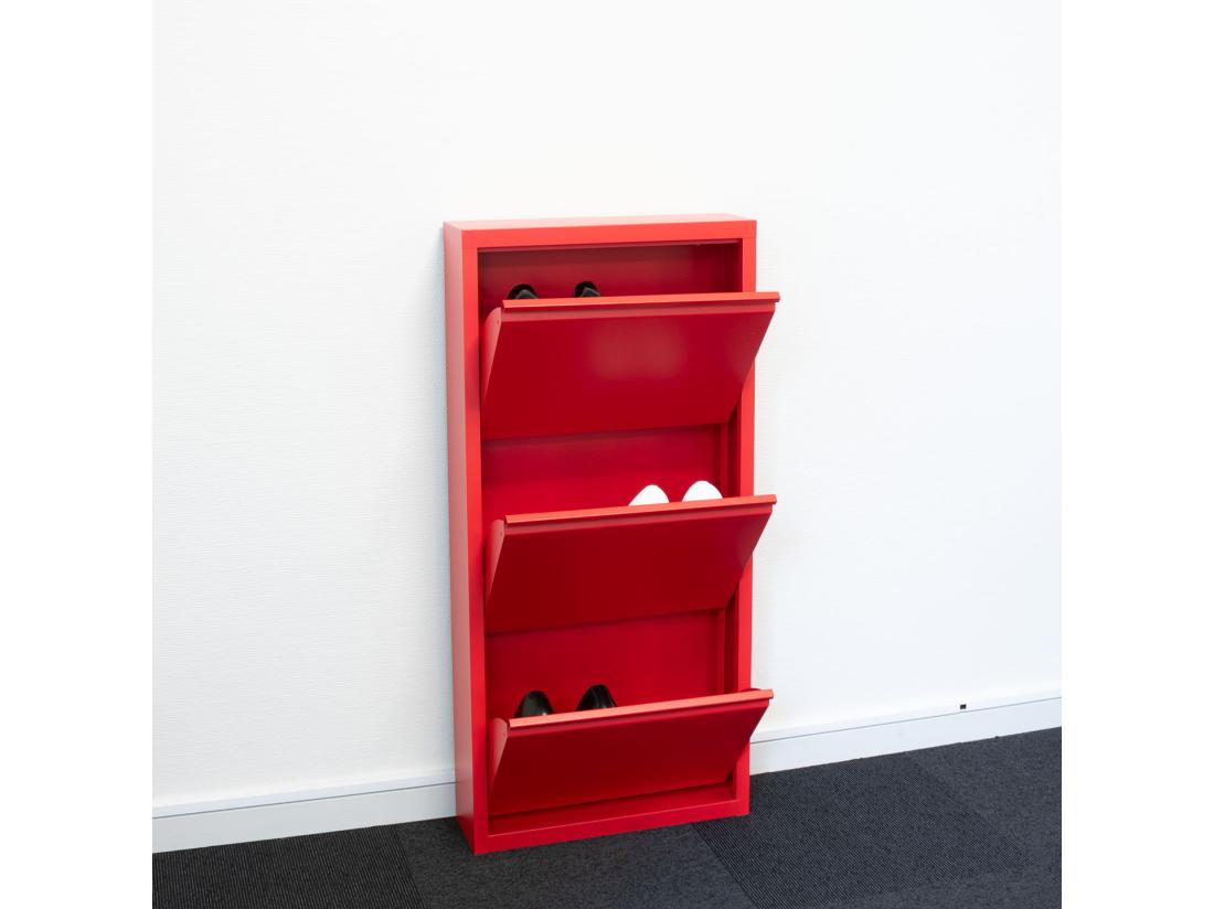 Vente Unique Pisa Armoire à Chaussures à 9 Rabats/portes En Métal Rouge. Livré Entièrement Monté