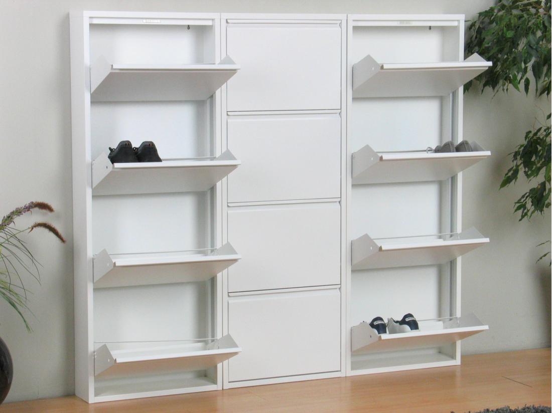 Vente Unique Pisa Armoire à Chaussures Avec 12 Casiers/portes En Métal Blanc. Livrée Entièrement Montée