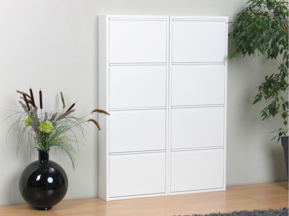 Vente Unique Pisa Armoire à Chaussures Avec 8 Casiers/portes En Métal Blanc. Livrée Entièrement Montée