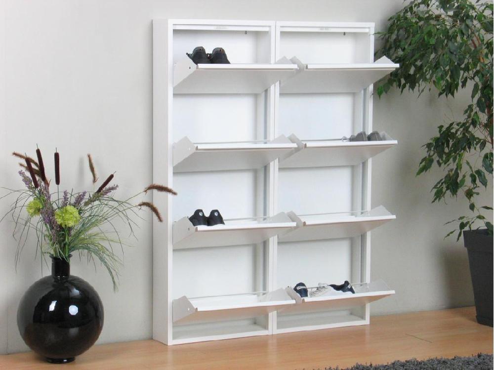 Vente Unique Pisa Armoire à Chaussures Avec 8 Casiers/portes En Métal Blanc. Livrée Entièrement Montée