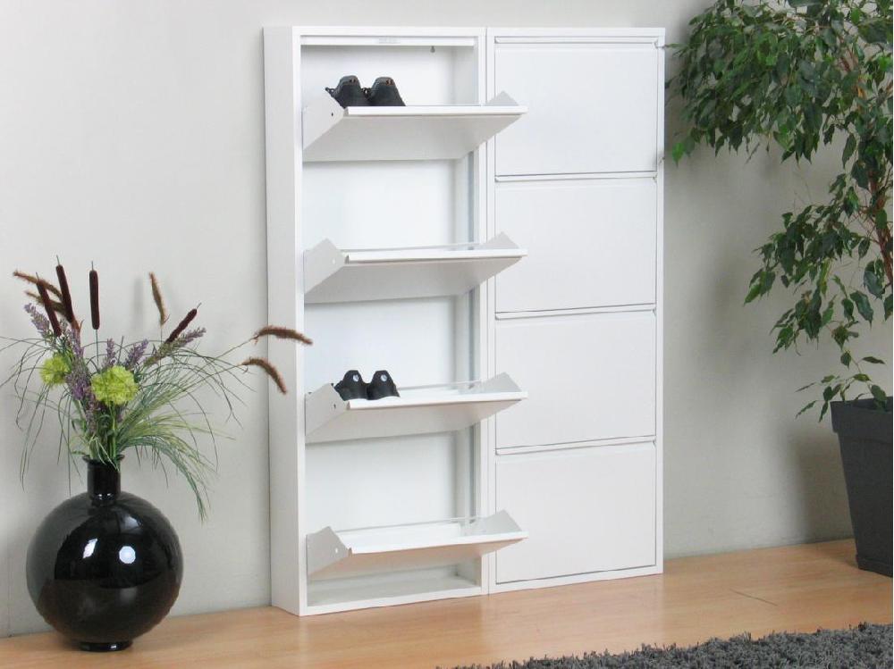 Vente Unique Pisa Armoire à Chaussures Avec 8 Casiers/portes En Métal Blanc. Livrée Entièrement Montée