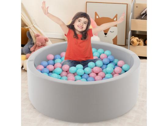Vente Unique Piscine à Balles En Mousse 90x30cm & 200 Balles Océaniques Pour Enfants De 1-6 Ans Fosses à Balles Ronde Avec Coussin Amovible & Sac De Transport Gris