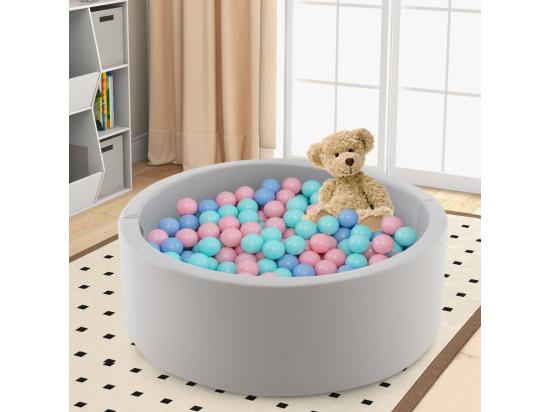 Vente Unique Piscine à Balles En Mousse 90x30cm & 200 Balles Océaniques Pour Enfants De 1-6 Ans Fosses à Balles Ronde Avec Coussin Amovible & Sac De Transport Gris