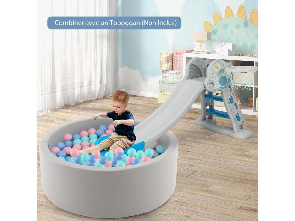 Vente Unique Piscine à Balles En Mousse 90x30cm & 200 Balles Océaniques Pour Enfants De 1-6 Ans Fosses à Balles Ronde Avec Coussin Amovible & Sac De Transport Gris