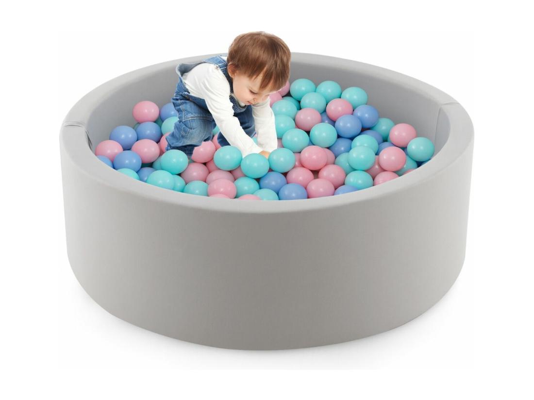 vente unique Piscine à Balles en Mousse 90x30cm & 200 Balles Océaniques pour Enfants de 1-6 Ans Fosses à Balles Ronde avec Coussin Amovible & Sac de Transport Gris
