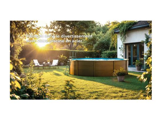 Vente Unique Piscine Acier Aspect Bois Mauritius Ronde 4 80 X 1 32 M - Gré