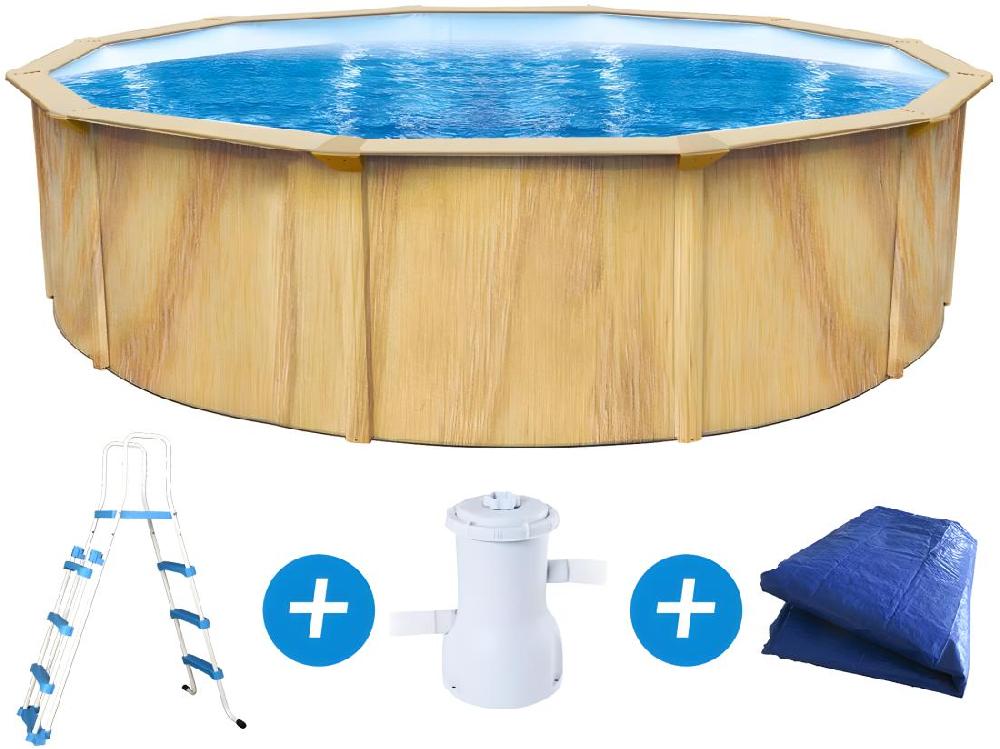 Vente Unique Piscine Acier Ronde Aspect Bois "Punta Cana" - Ø 4.60 X 1.20 M