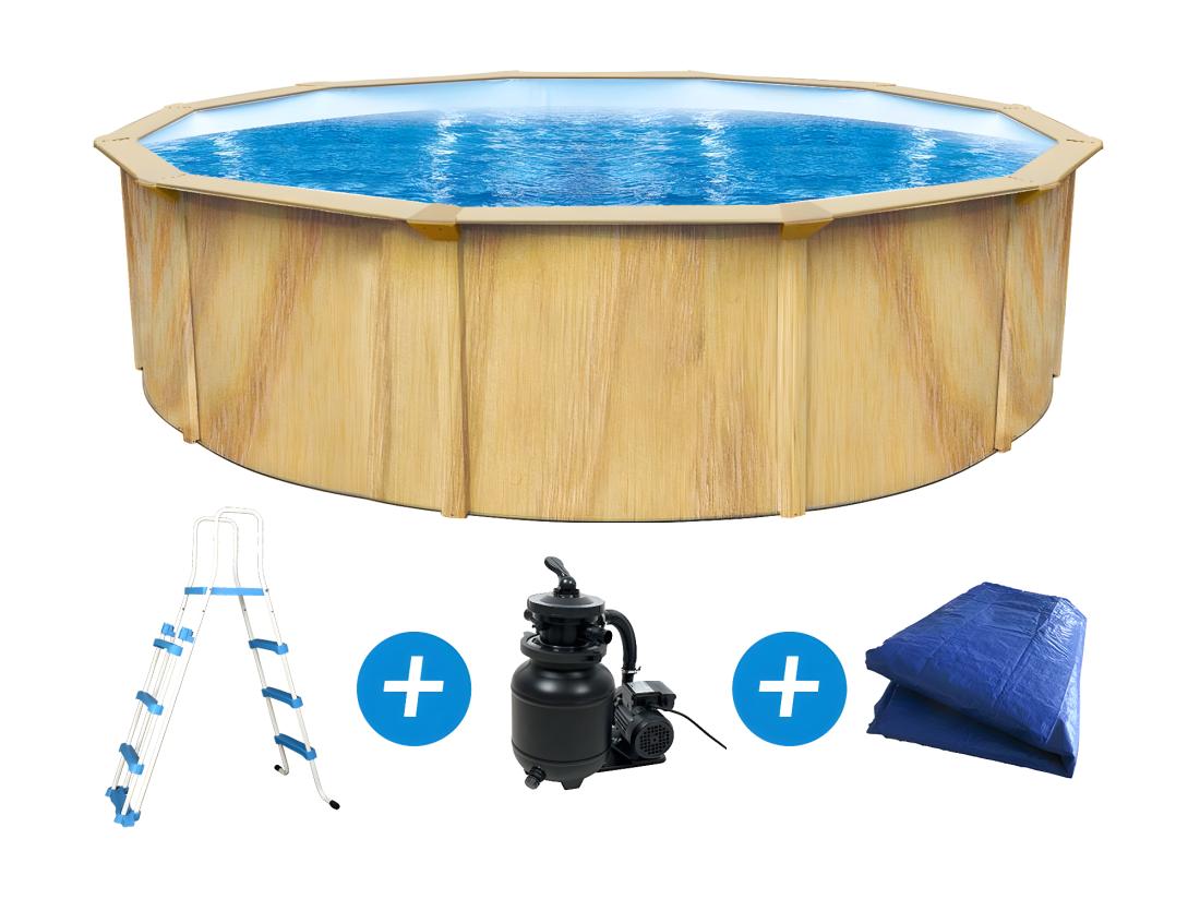 Vente Unique Piscine Acier Ronde Aspect Bois "Punta Cana" - Ø 5.50 X 1.20 M