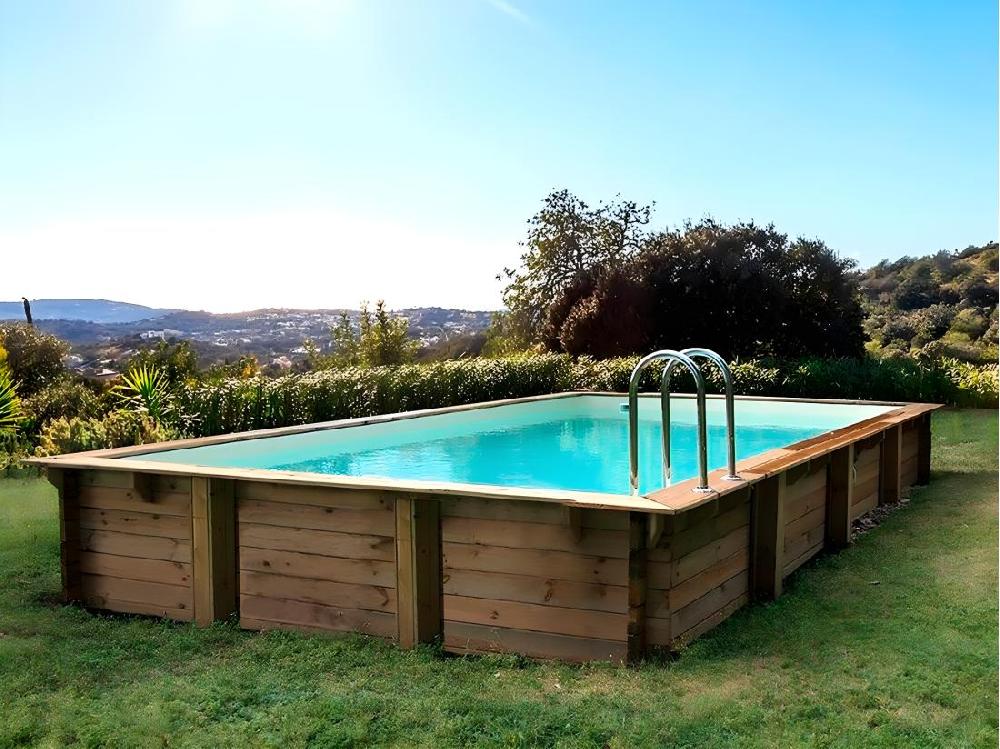 Vente Unique Piscine Bois En Kit Rectangle " Tampa 145 " - 7.20 X 4.20 X 1.44 + Pompe à Chaleur - Puissance 6.1 KW