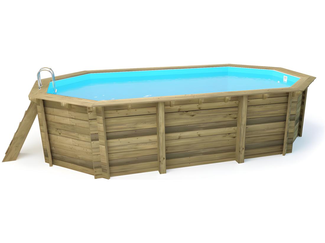 Vente Unique Piscine Bois " Miami 120 " - 4.86 X 3.36 X 1.20 M + Bâche à Bulles 180 µ + Bâche Hiver 280 Gr/m²