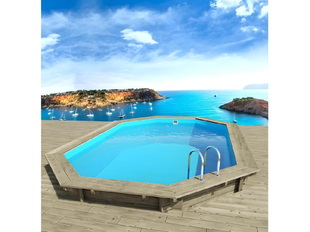 vente unique Piscine bois " Miami 120 " - 4.86 x 3.36 x 1.20 m + Mini pompe à chaleur 3.5kW - Métal - Gris