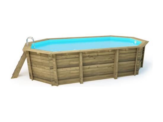 Vente Unique Piscine Bois " Miami 145 " - 4.86 X 3.36 X 1.45 M + Bâche à Bulles 180 µ + Bâche Hiver 280 Gr/m²