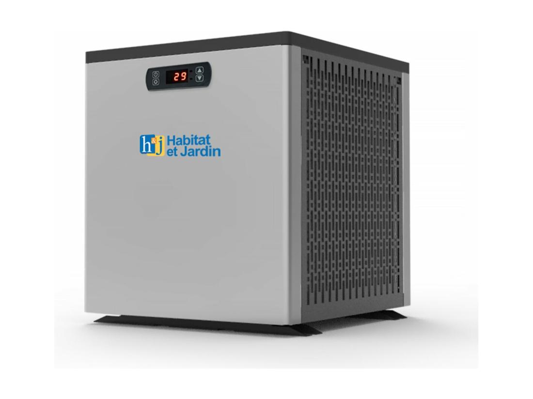 Vente Unique Piscine Bois " Miami 145 " - 4.86 X 3.36 X 1.45 M + Mini Pompe à Chaleur 3.5kW - Métal - Gris