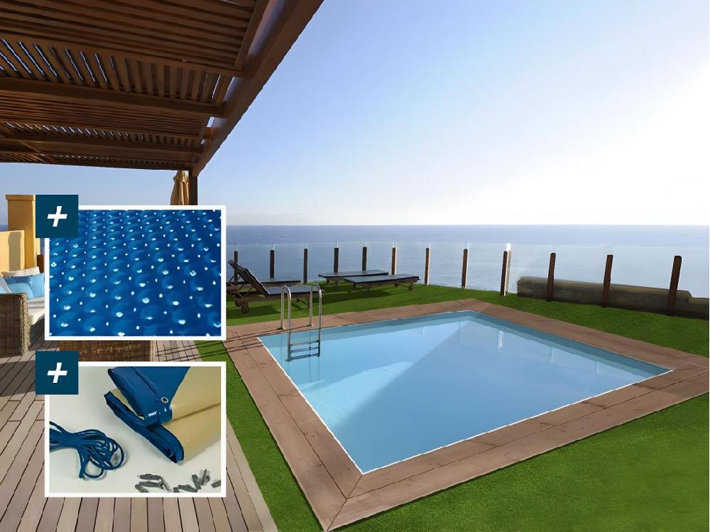 Vente Unique Piscine Bois Rectangle " Caimans " - 4.10 X 3.00 X 1.24 M + Bâche à Bulles 180 µ - Bâche Hiver 280 G/m²