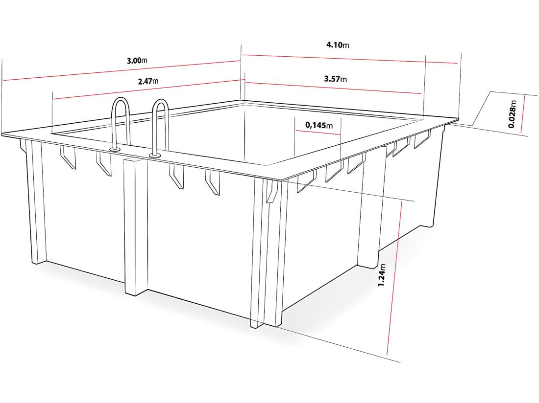 Vente Unique Piscine Bois Rectangle " Caimans " - 4.10 X 3.00 X 1.24 M + Mini Pompe à Chaleur 3.5kW - Métal - Gris
