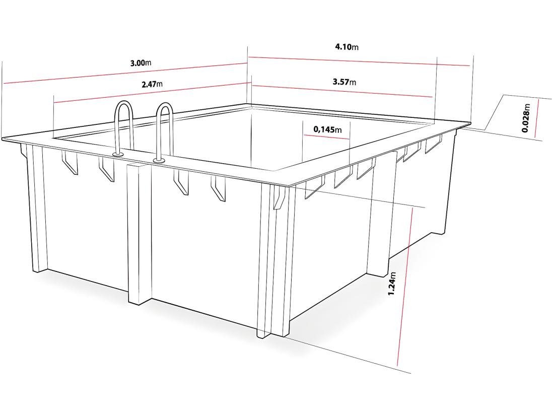 Vente Unique Piscine Bois Rectangle " Caimans " - 4.10 X 3.00 X 1.24 M