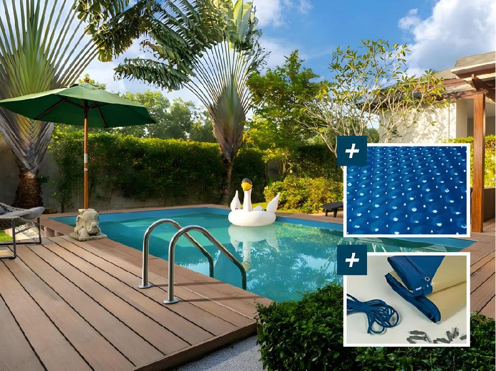 vente unique Piscine bois rectangle " Panama "- 6.20 x 4.10 x 1.45 m + Bâche à bulles 180 µ - Bâche hiver 280 g/m² +