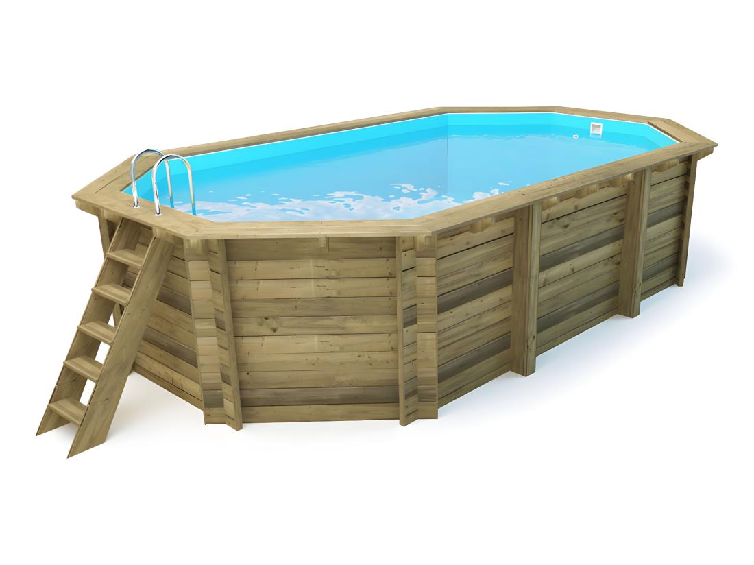 Vente Unique Piscine Bois " Rio 120 " - 5.60 X 3.70 X 1.24 M + Bâche à Bulles 180 µ + Bâche Hiver 280 Gr/m²