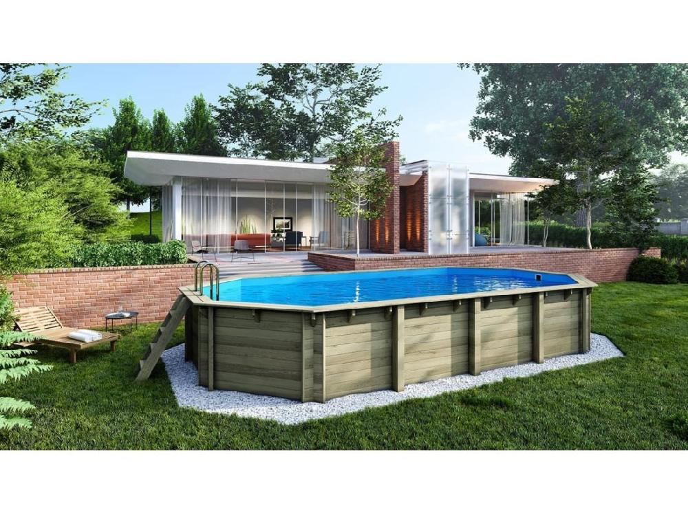 vente unique Piscine en bois 8 57x4 57 - H.1 31 m - avec filtration et coffre - BAS746OSPI+SZA - ALTANKA