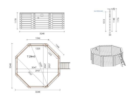 Vente Unique Piscine En Bois Coral 3 25x3 25 - H.1 18 M - Avec Filtration Et Coffre - BAS7301OSP+SZA - ALTANKA