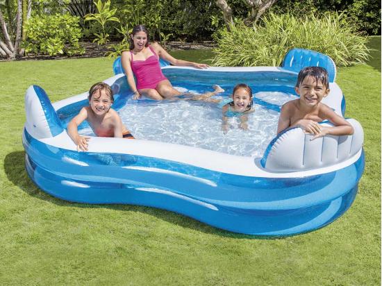 Vente Unique Piscine Gonflable Carrée Avec Sièges Bleu