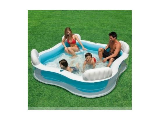Vente Unique Piscine Gonflable Carrée Avec Sièges Bleu