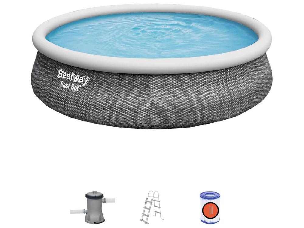 Vente Unique Piscine Gonflable Fast Set Bestway Imitation Rotin 457x107 Cm Épurateur à Cartouche De 2 006 L/H Échelle