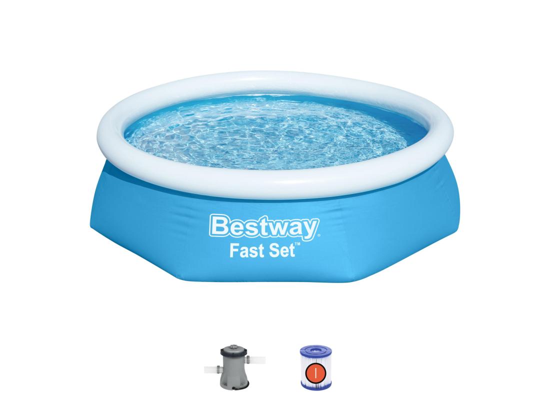 Vente Unique Piscine Gonflable Pour Enfants Bestway Fast Set Ø244x61 Cm Épurateur à Cartouche 1.249 L/h Bleu