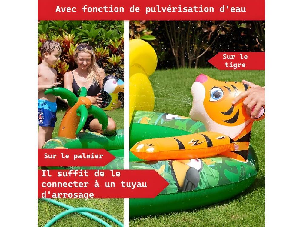 Vente Unique Piscine Gonflable Pour Enfants Toboggan De Piscine - 182x165x62 Cm Piscine Hors Sol Design Jungle- Parc Aquatique